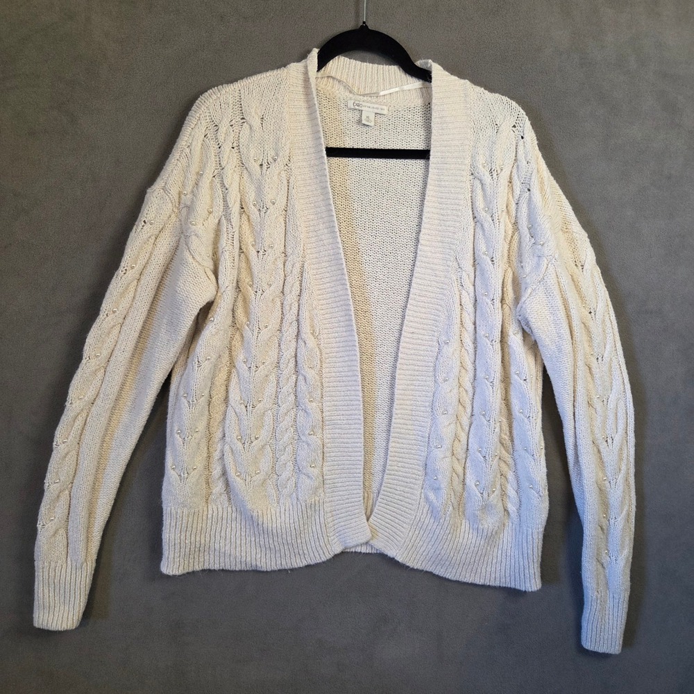 Cato Cable Knit Open Front Cardigan Sweater Women's XL Pearls Coquette Classic